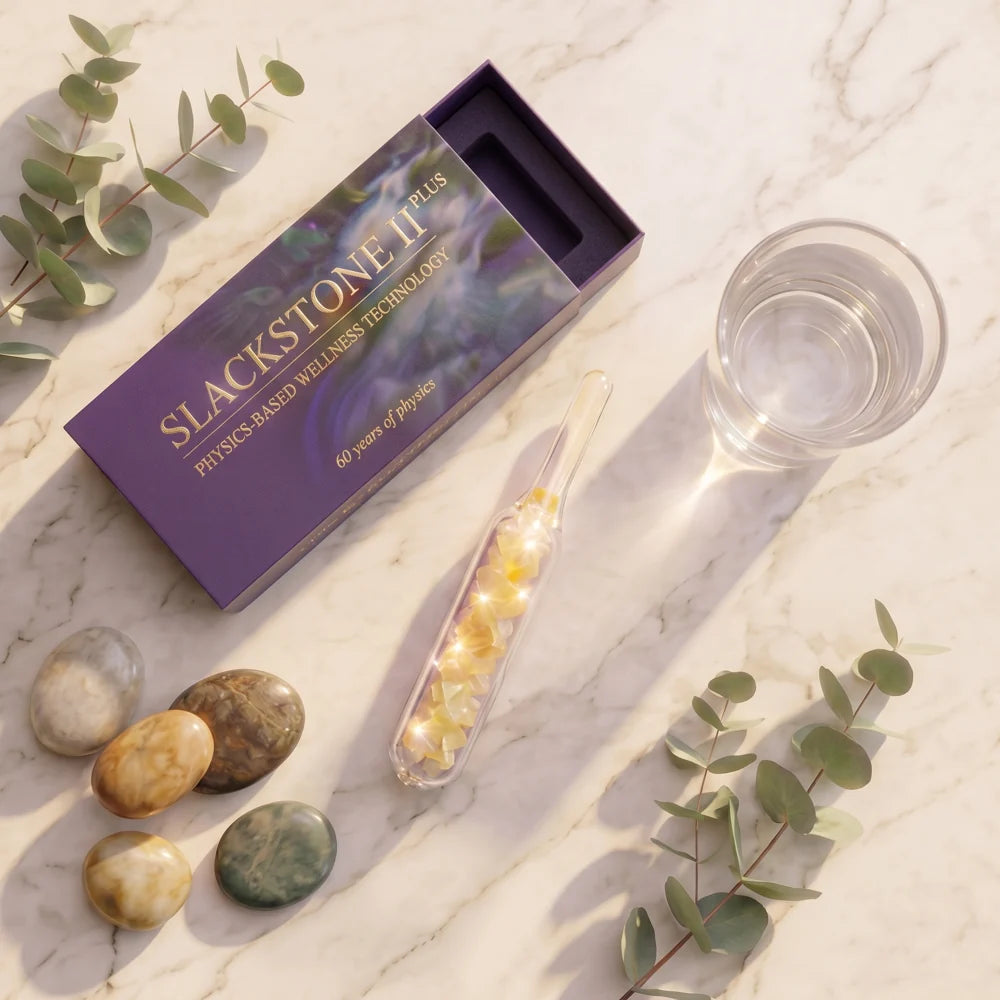 A sealed SLACKSTONE II Plus ampoule and its packaging on a pale stone surface
